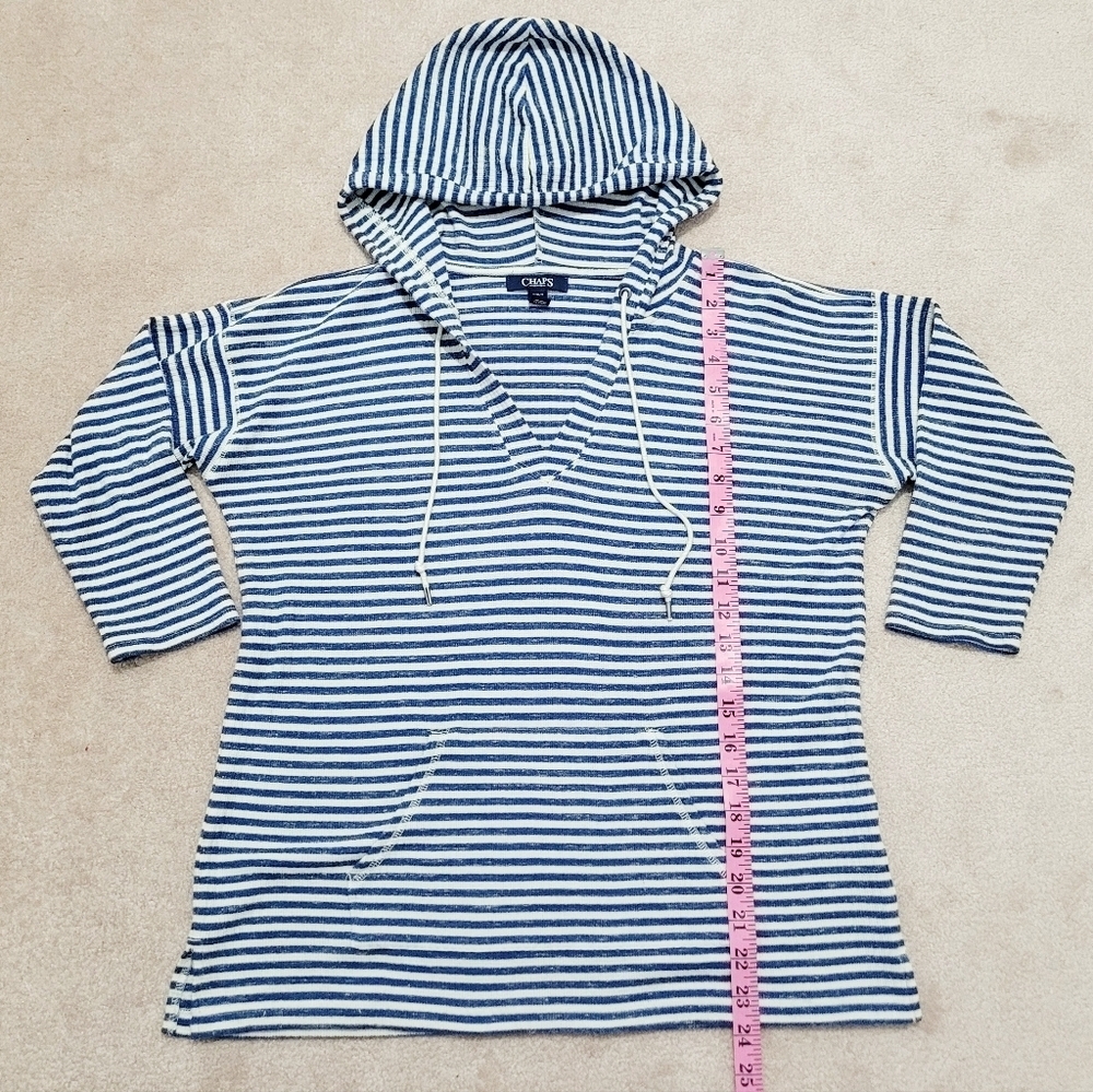 Chaps Woman's hoodie Blue striped Top V‑neck pullover Kangaroo Pocket size M - Picture 9 of 11